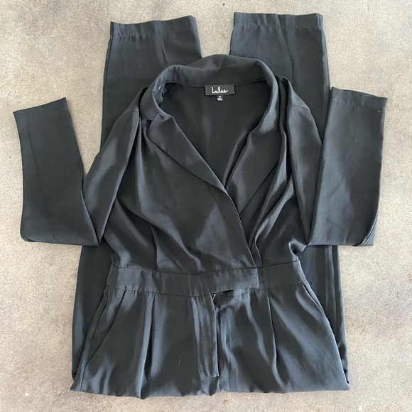 Lulus Power Pose Black Long Sleeve Collared Jumpsuit - Picture 3 of 5